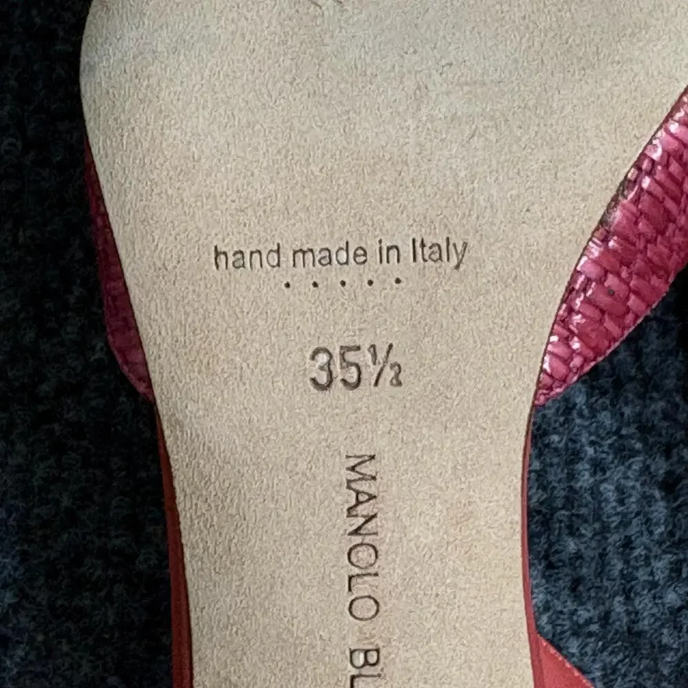 Manolo Blahnik Slingback Heels Womens 5 Pink Capsli Raffia Leather Italy Shoes